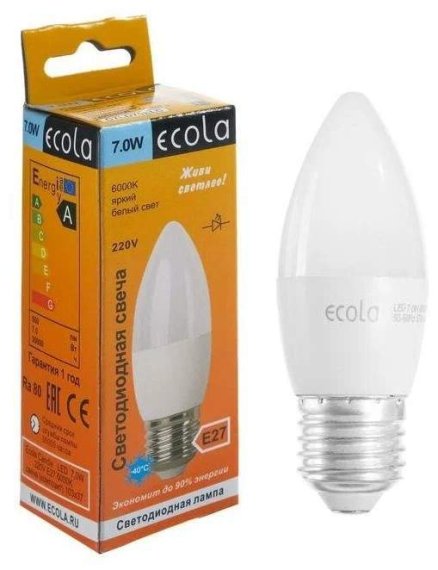 Фотография товара 'Ecola N7QV70ELC candle LED Premium 7,0W 220V E27 4000K 360° filament прозр. нитевидная свеча'